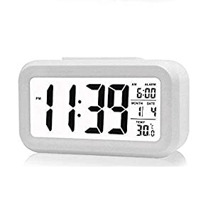 Home & Kitchen Studio | Digital Smart Backlight Battery Operated Alarm Table Clock with Automatic Sensor (White.)