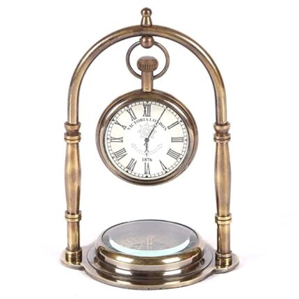 Royal Collection| Table Clock Antique Style Brass Finish 5.5 inch dial 3 inch Office Home Decor handicrafts Items Wedding Gift Bedroom Living Room Office Desk Self Clock