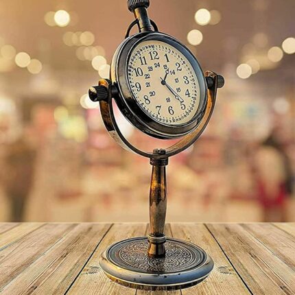 Handmade Antique Stand Brass Table Top Clock with Roman Numbers Nautical Style Home & Office Decor Gift Item