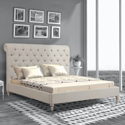 Cesar King Size Upholstered Bed in Beige Colour
