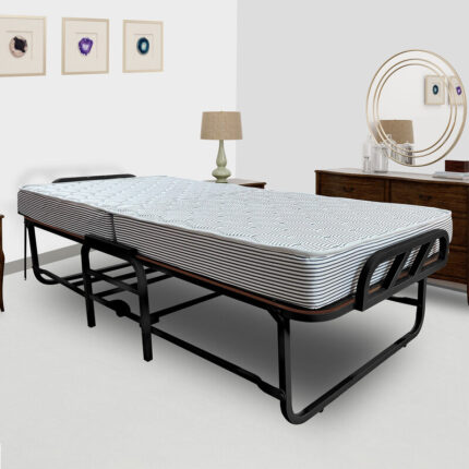 Freddie Roll-Away Single Bed with 6 inch Thick Foam Mattress in Black Finish