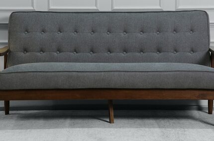 Jazmin 3 seater Sofa in Dark Grey Colour with Brown Oak Finish