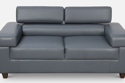Jefren 2 Seater Leatherette Sofa With Adjustable Headrest In Grey Colour