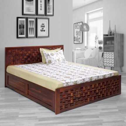 Julieta King Size Bed with Storage in Honey Finish