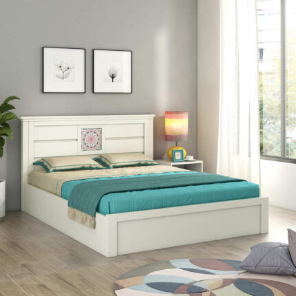 Kosmo Bryan Queen Size Bed With Box Storage In Kingston White Finish