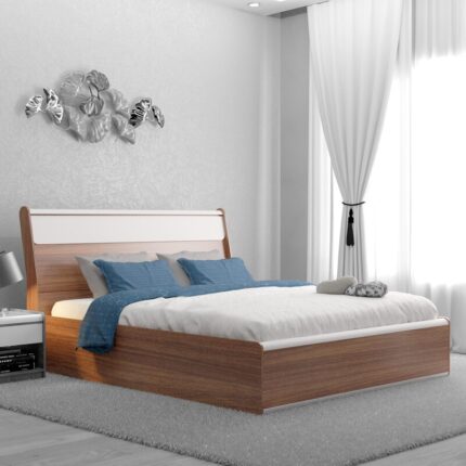 Lixo Queen Size Bed with Box Storage in Teak finish
